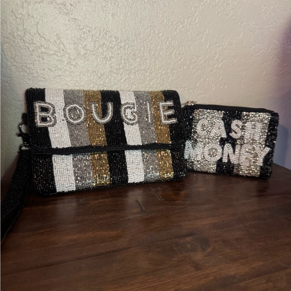 Striped Beaded Wristlet and Coin Purse Set